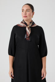 Fularlı Viskon Elbise Siyah