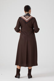 Fularlı Viskon Elbise Kahve