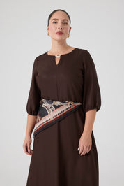 Fularlı Viskon Elbise Kahve