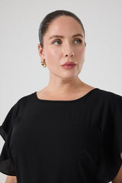 Kolları Volanlı Kemerli Elbise Siyah