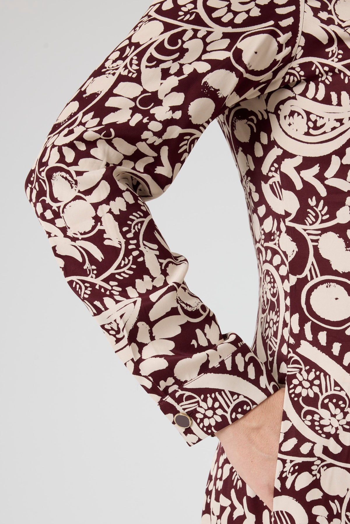 Fermuarlı Şal Desenli Uzun Elbise Bordo
