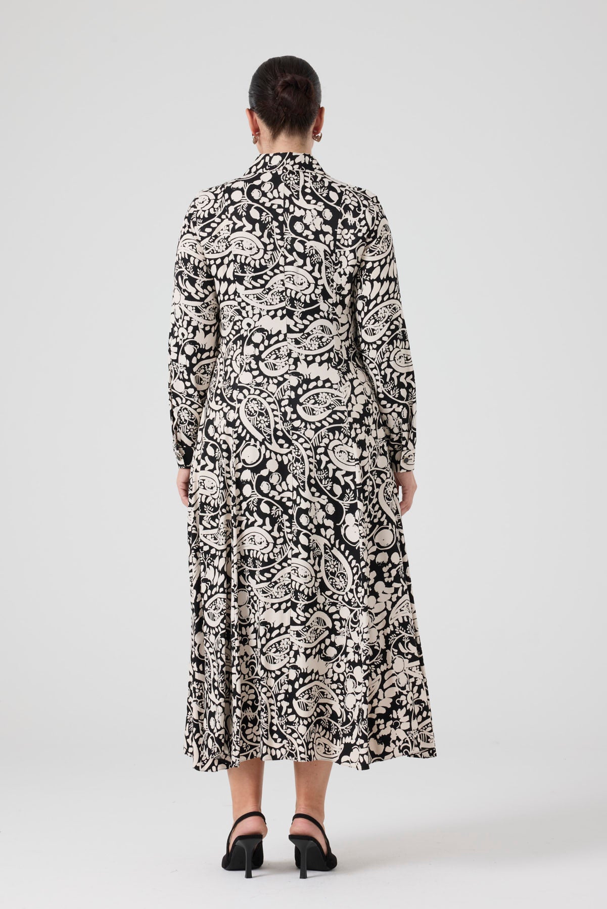 Fermuarlı Şal Desenli Uzun Elbise Siyah