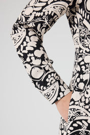 Fermuarlı Şal Desenli Uzun Elbise Siyah