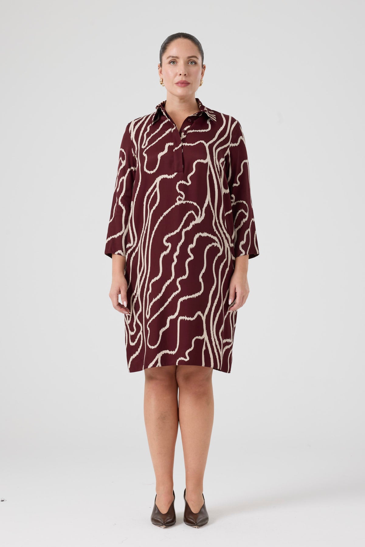 Desenli Rahat Elbise  Bordo