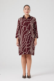 Desenli Rahat Elbise  Bordo