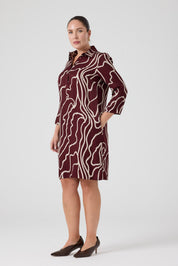 Desenli Rahat Elbise  Bordo