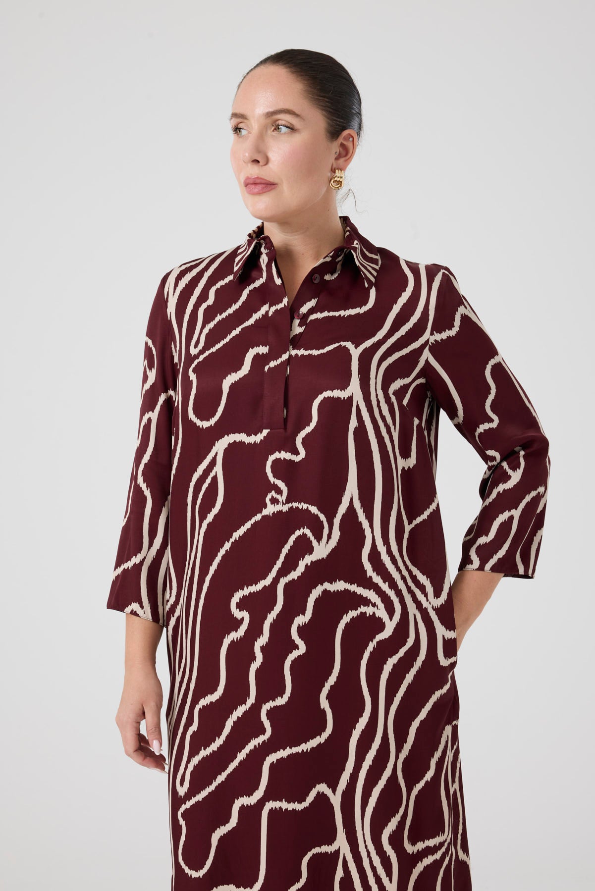 Desenli Rahat Elbise  Bordo