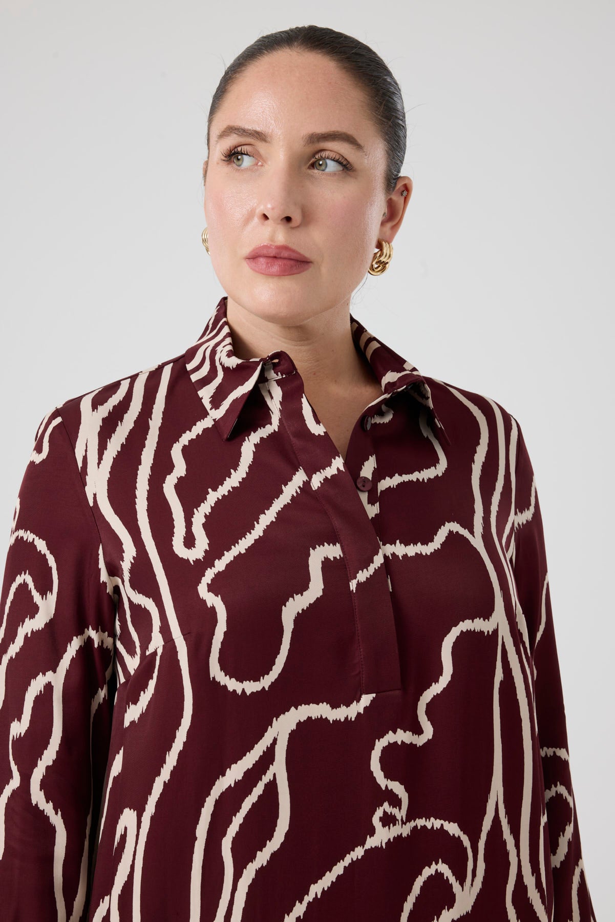 Desenli Rahat Elbise  Bordo