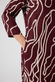 Desenli Rahat Elbise  Bordo