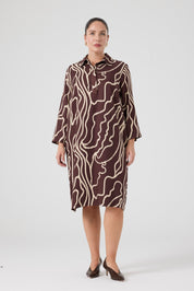 Desenli Rahat Elbise  Kahve