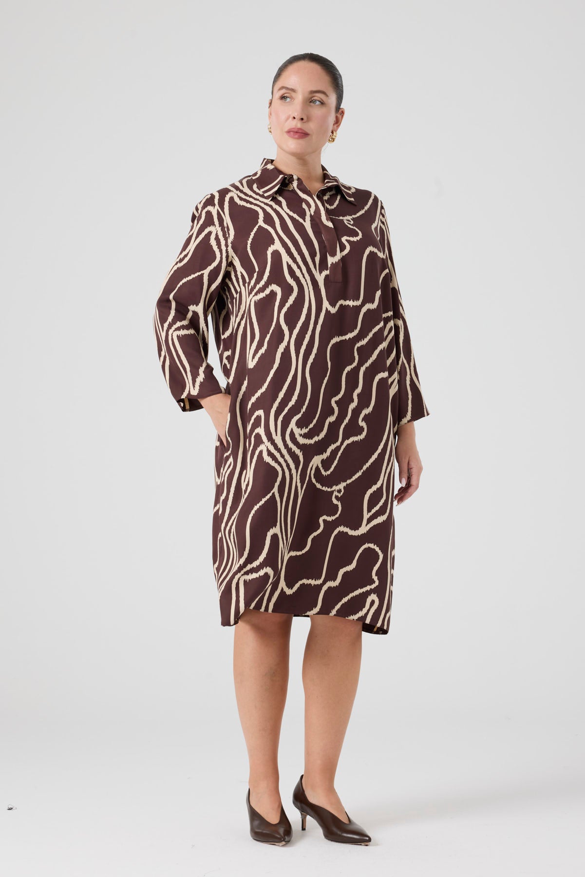 Desenli Rahat Elbise  Kahve