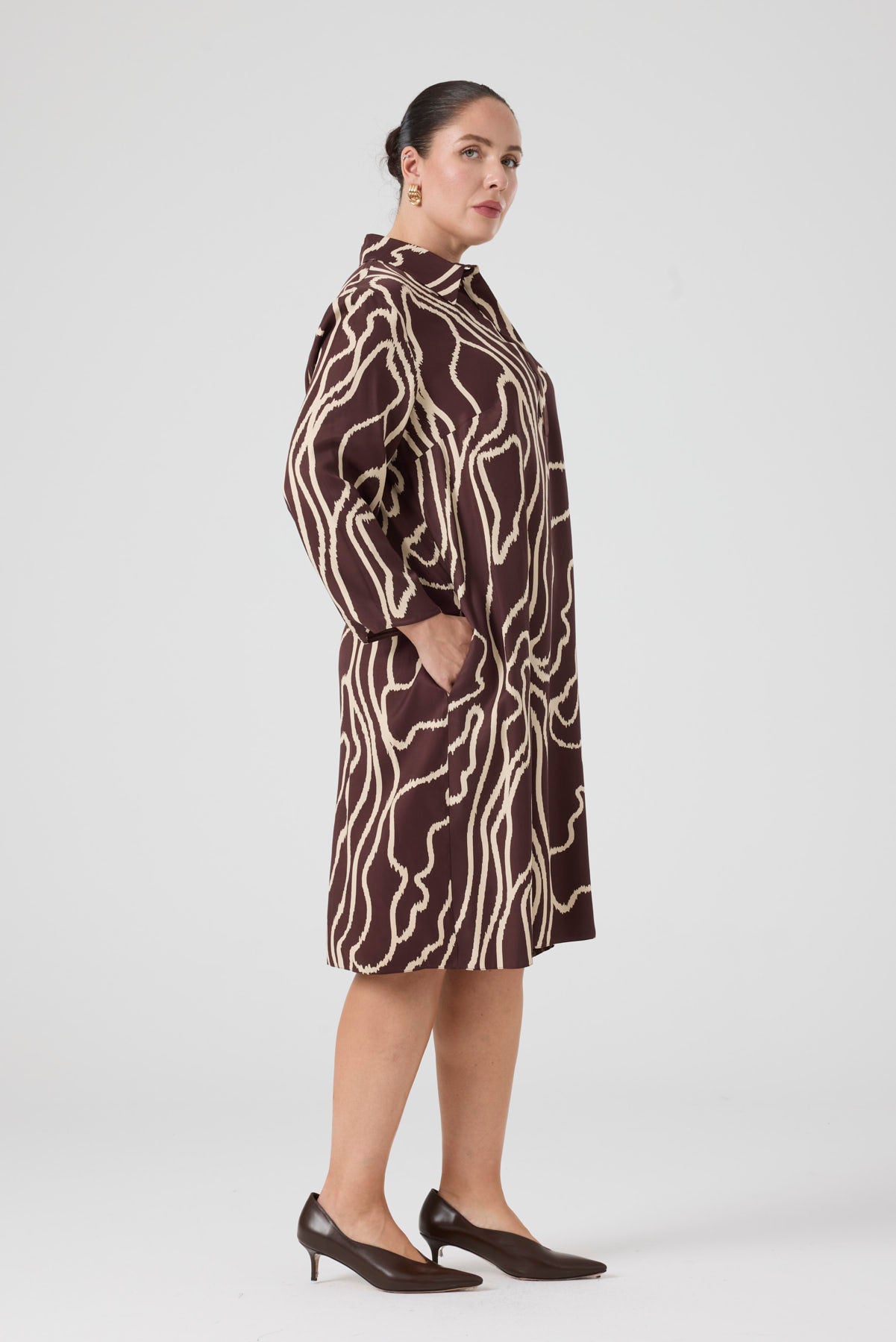 Desenli Rahat Elbise  Kahve