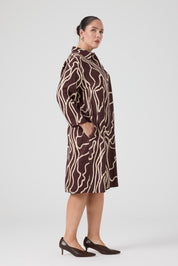 Desenli Rahat Elbise  Kahve