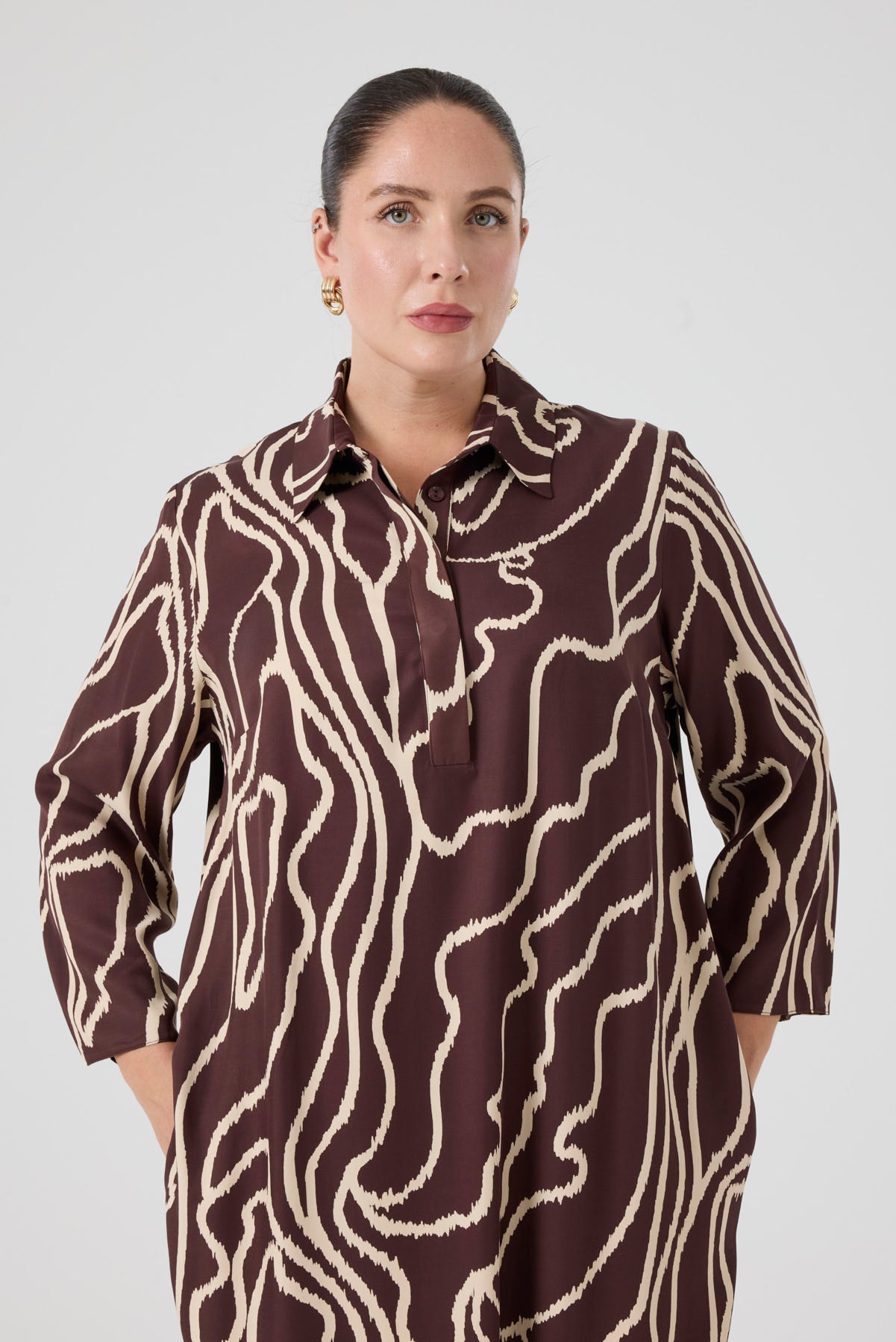 Desenli Rahat Elbise  Kahve