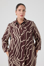 Desenli Rahat Elbise  Kahve