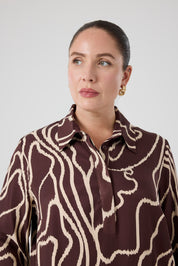 Desenli Rahat Elbise  Kahve