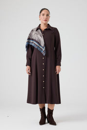 Maxi Boy Gömlek Elbise Kahve