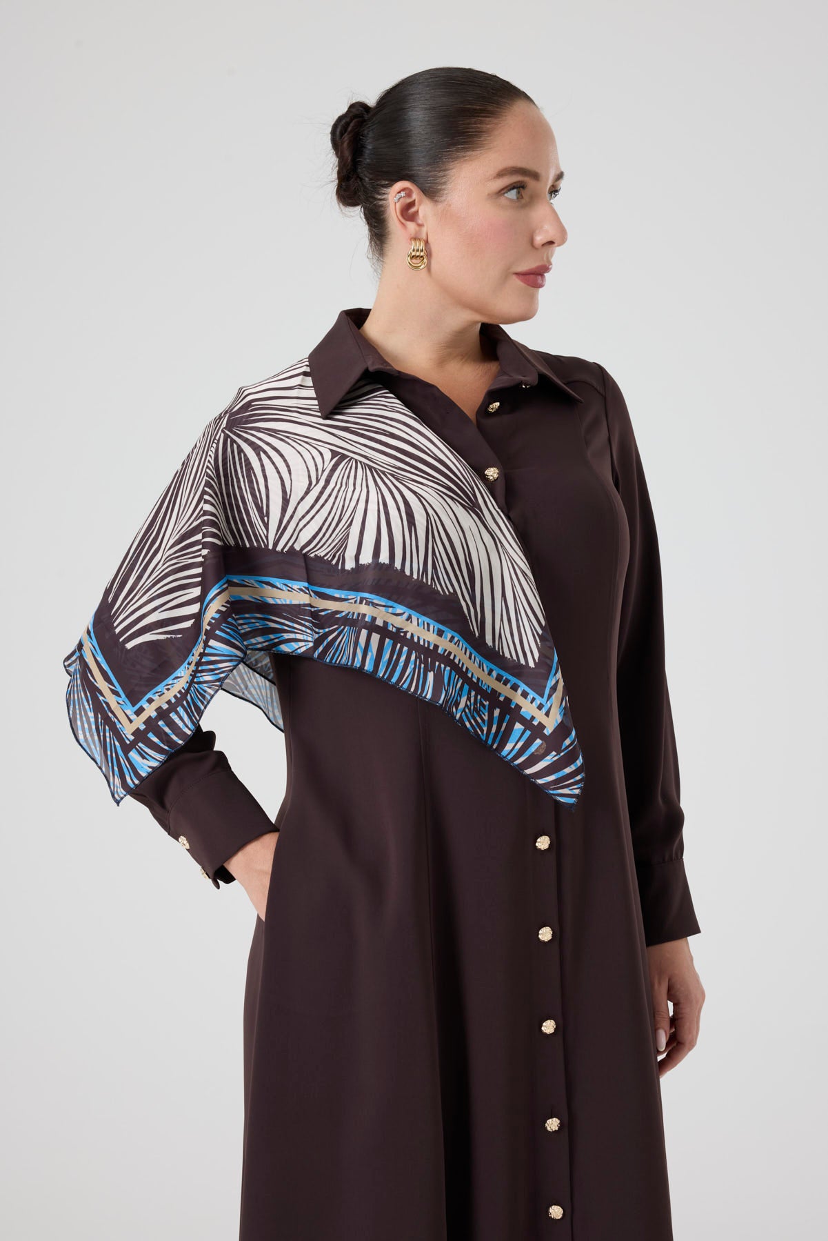 Maxi Boy Gömlek Elbise Kahve