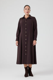 Maxi Boy Gömlek Elbise Kahve