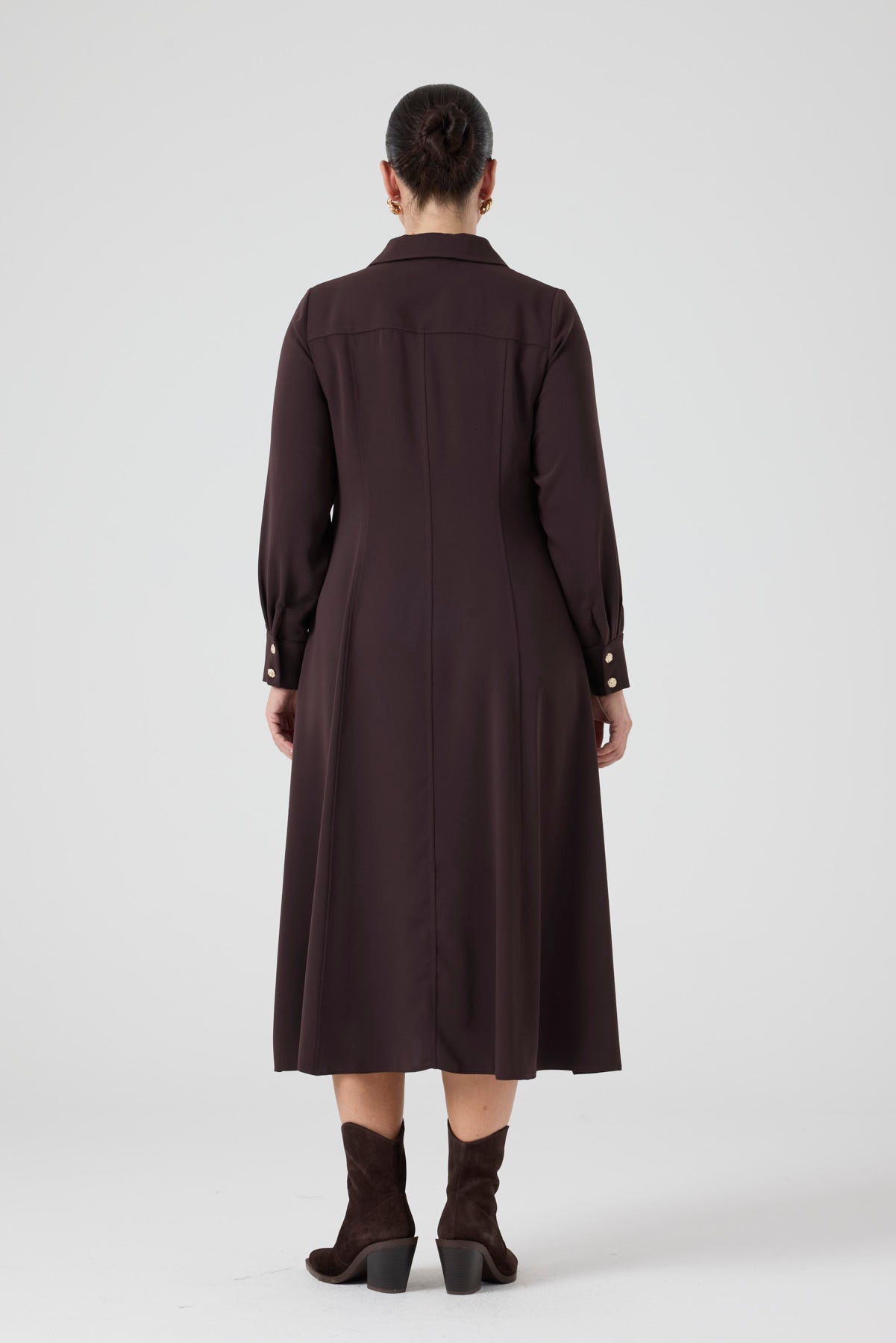 Maxi Boy Gömlek Elbise Kahve