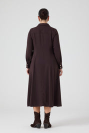 Maxi Boy Gömlek Elbise Kahve