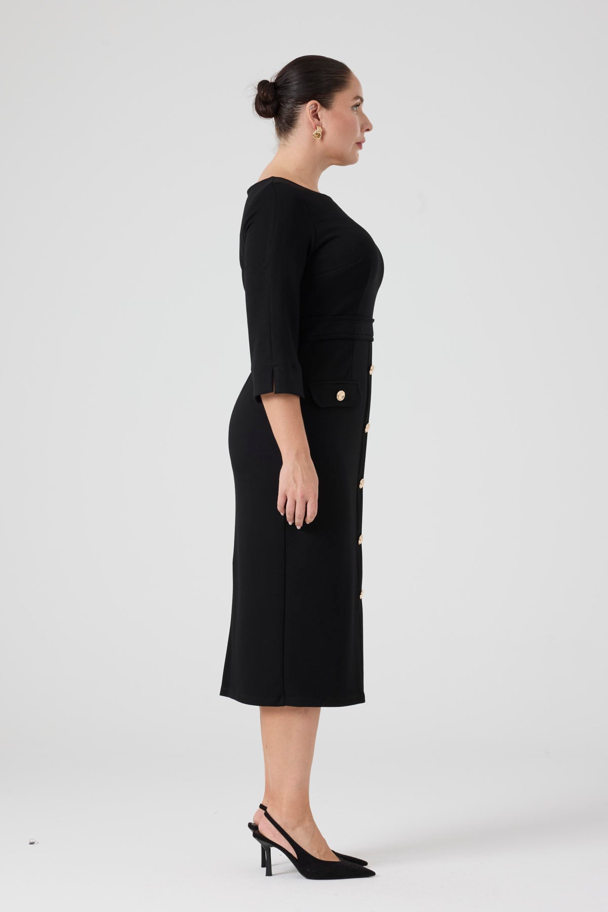 Düğme Detaylı Örme Elbise Siyah