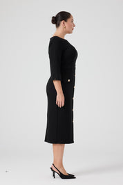 Düğme Detaylı Örme Elbise Siyah