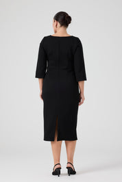 Düğme Detaylı Örme Elbise Siyah