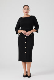 Düğme Detaylı Örme Elbise Siyah