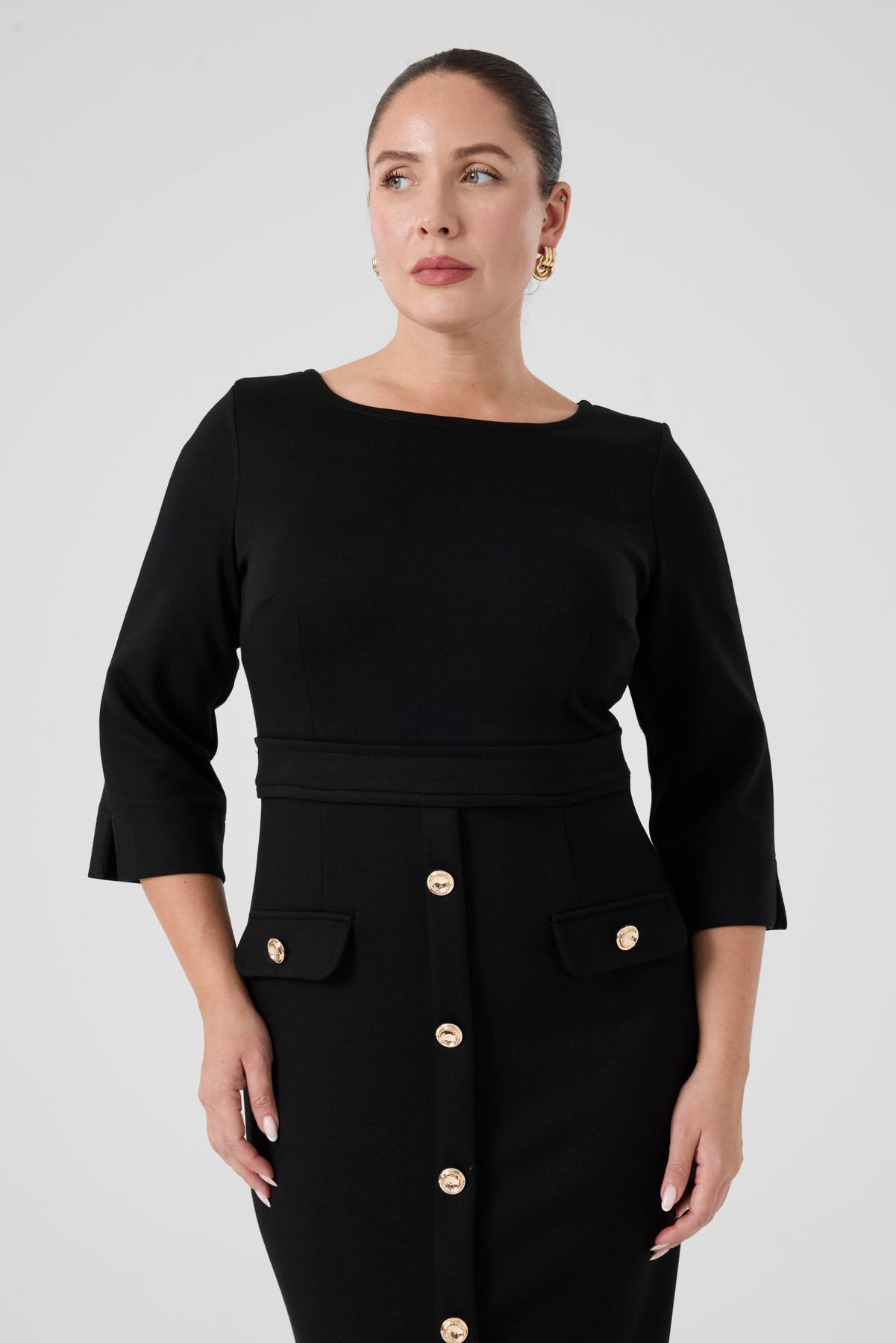 Düğme Detaylı Örme Elbise Siyah