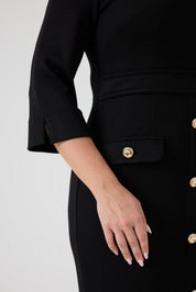 Düğme Detaylı Örme Elbise Siyah