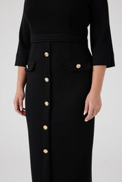 Düğme Detaylı Örme Elbise Siyah