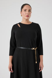 Damla Dekolteli Kemerli Örme Elbise Siyah