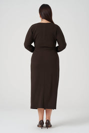 Büzgü Detaylı Elbise Kahve