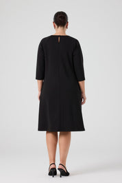 Yakası İşlemeli Örme Rahat Elbise Siyah