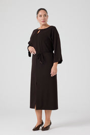 İşleme Deteylıı Rahat Elbise Kahve