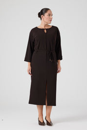 İşleme Deteylıı Rahat Elbise Kahve