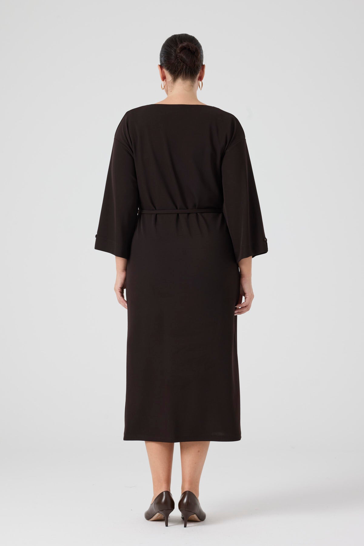 İşleme Deteylıı Rahat Elbise Kahve