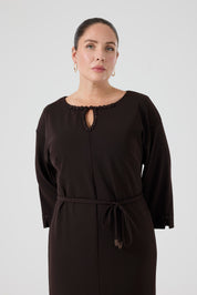 İşleme Deteylıı Rahat Elbise Kahve