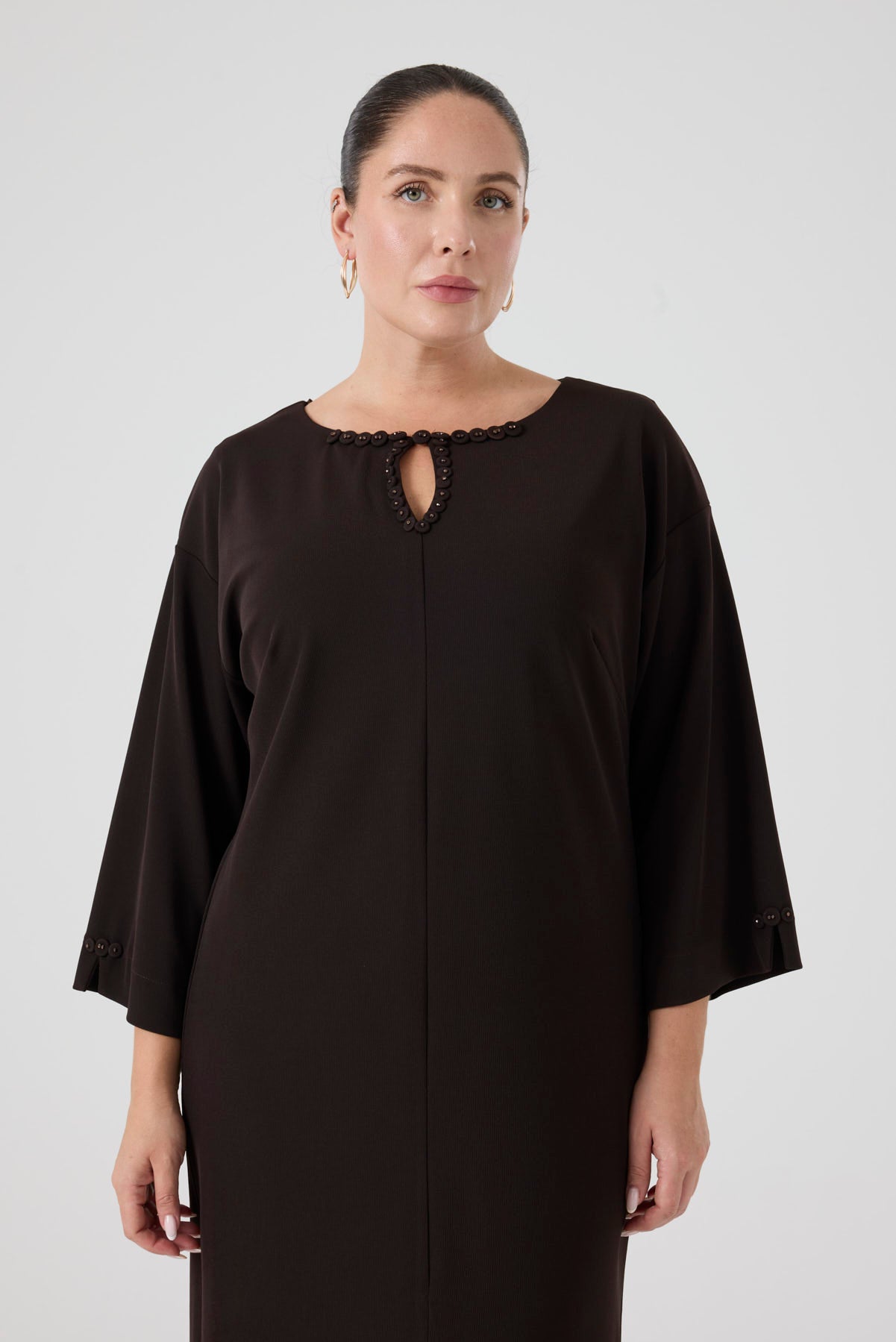 İşleme Deteylıı Rahat Elbise Kahve