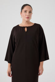 İşleme Deteylıı Rahat Elbise Kahve