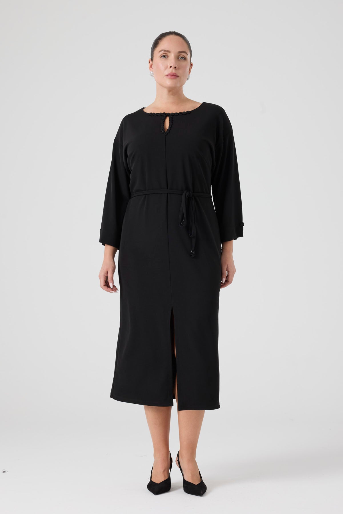 İşleme Deteylıı Rahat Elbise Siyah