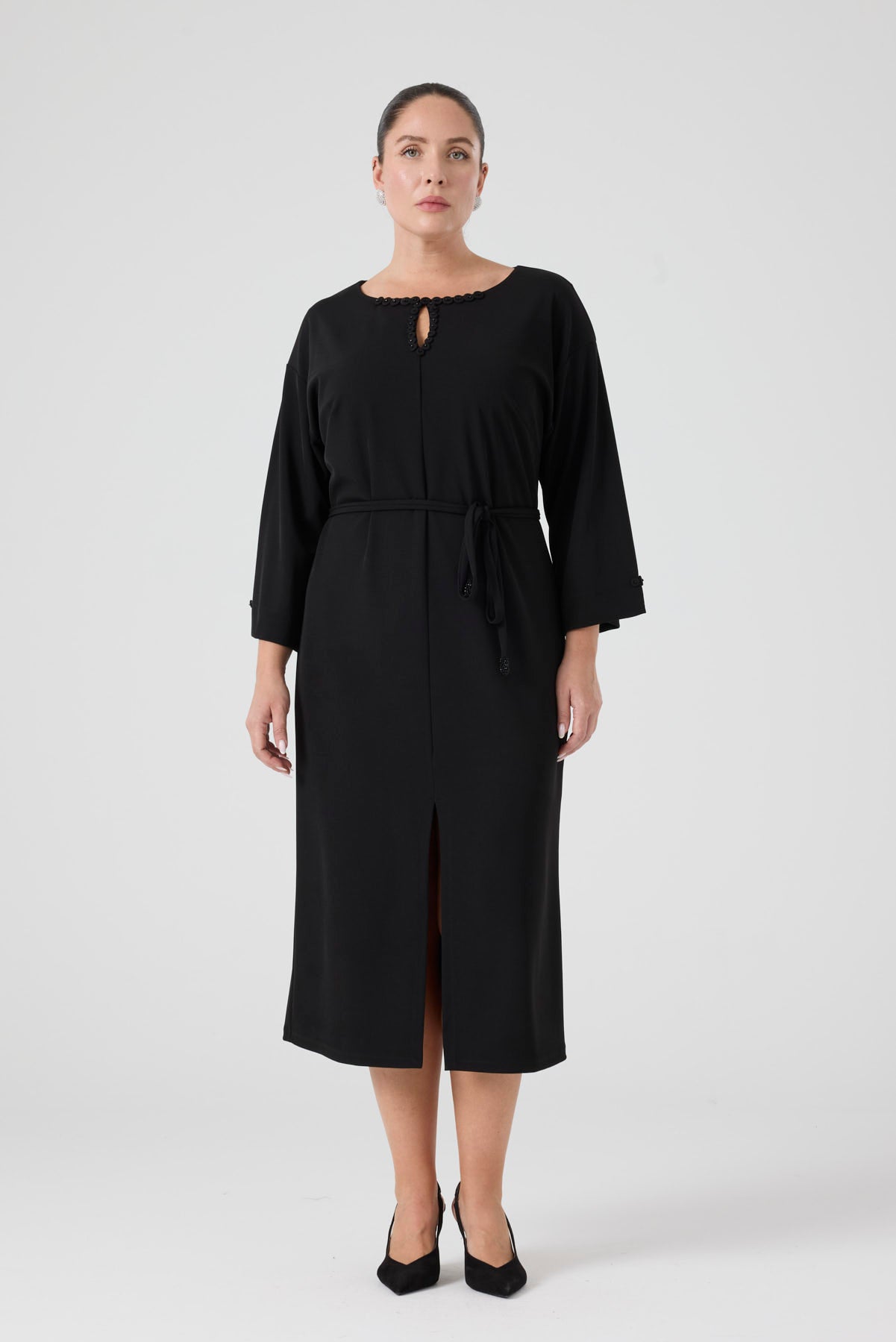 İşleme Deteylıı Rahat Elbise Siyah