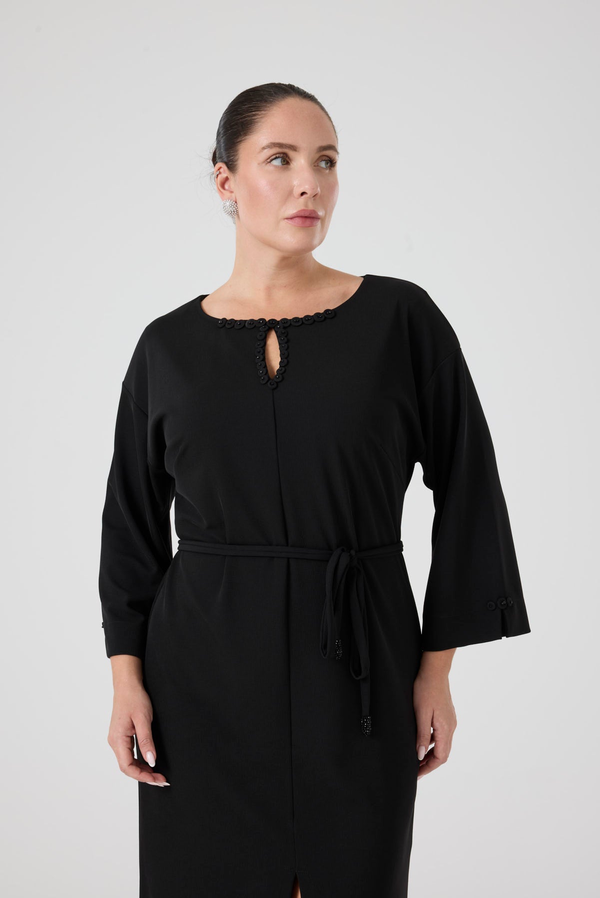 İşleme Deteylıı Rahat Elbise Siyah