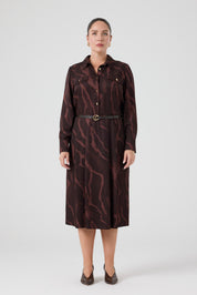 Kemerli Floş Viskon Elbise Kahve