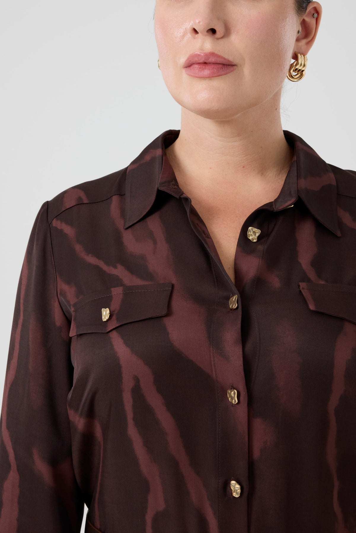 Kemerli Floş Viskon Elbise Kahve