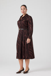 Kemerli Floş Viskon Elbise Kahve