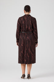 Kemerli Floş Viskon Elbise Kahve