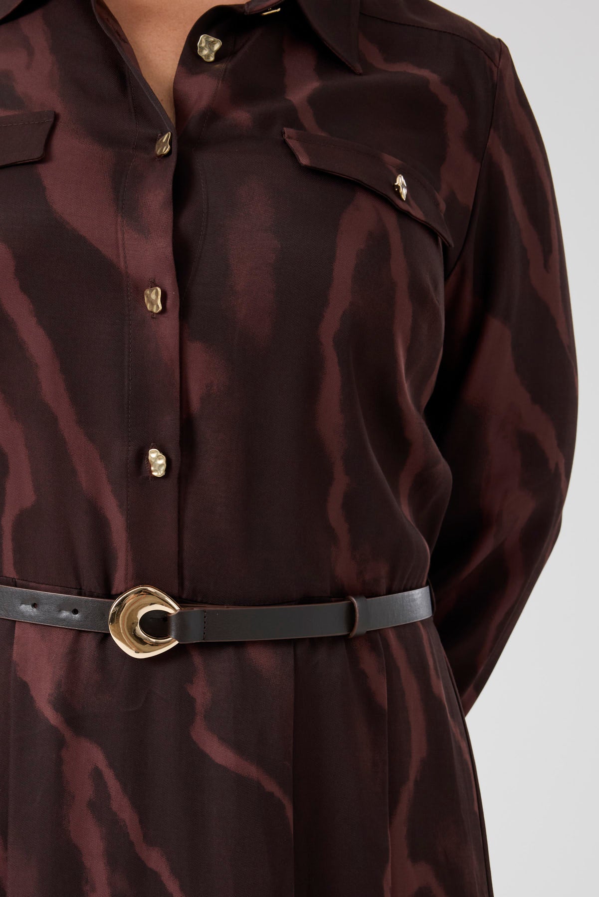 Kemerli Floş Viskon Elbise Kahve