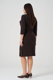 Süs Düğmeli Örme Elbise Acı Kahve